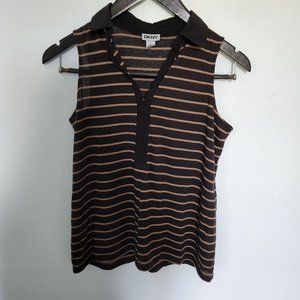 dkny sleeveless collared striped shirt